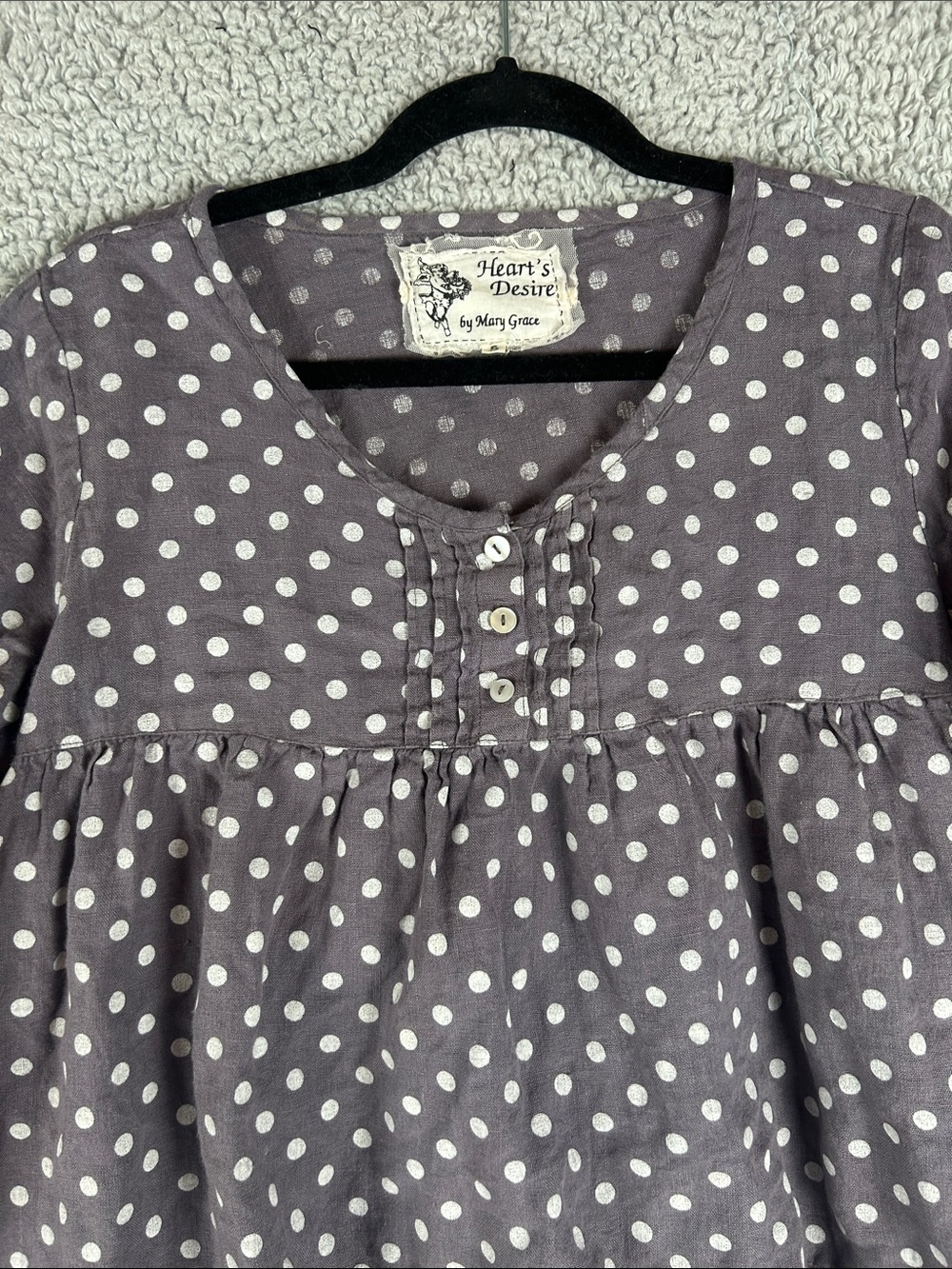 Heart’s Desire by Mary Grace Polka Dot 100% Linen Ruffled Flowy Fit Top Size S - Picture 4 of 16